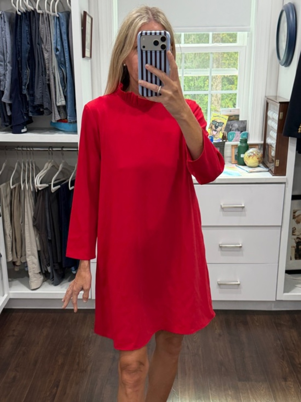 Amazon Red Shift Ruffle Neck Mini Dress with Bow Back S NWT